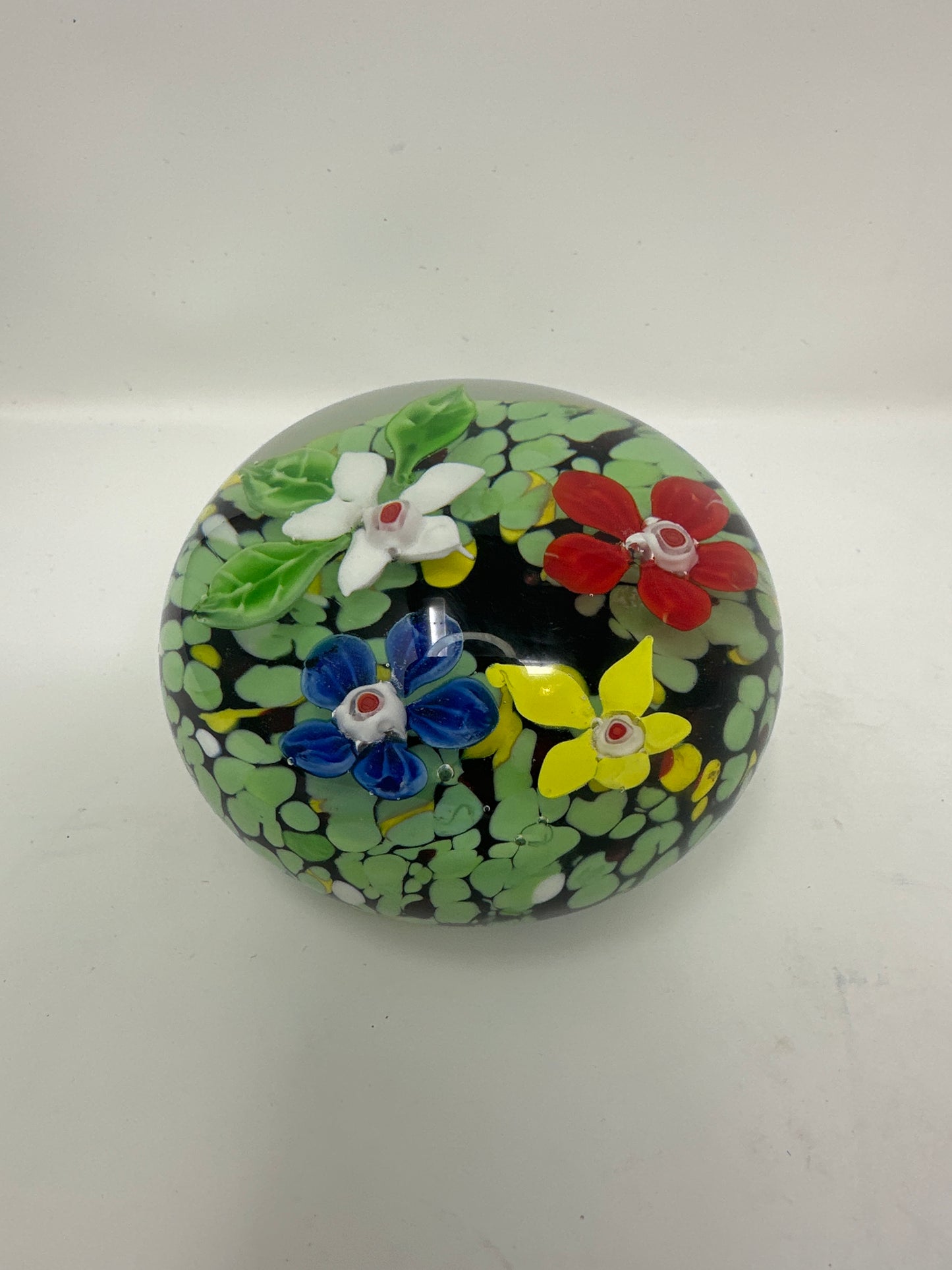 Four Flower Glass Art Paperweight