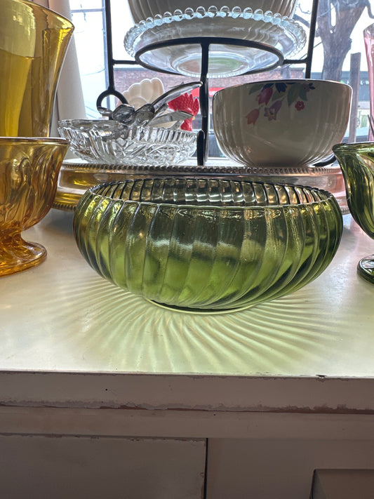 Green Glass Swirl Bowl