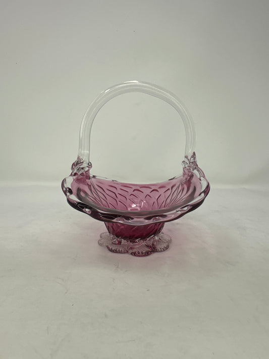 Vintage Murano Cranberry Glass Basket