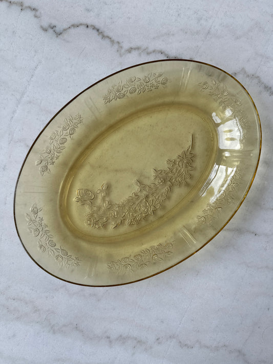 Yellow Cabbage Rose Depression Glass Platter