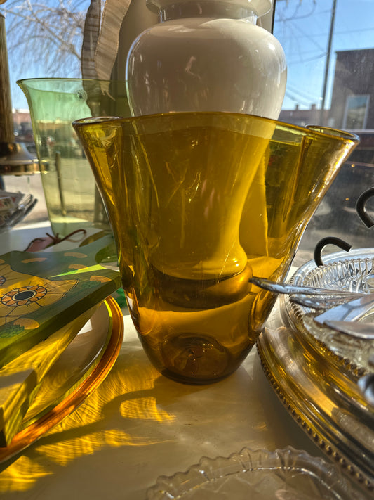 Blenko Amber Ruffle Top Vase