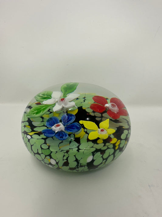 Four Flower Glass Art Paperweight