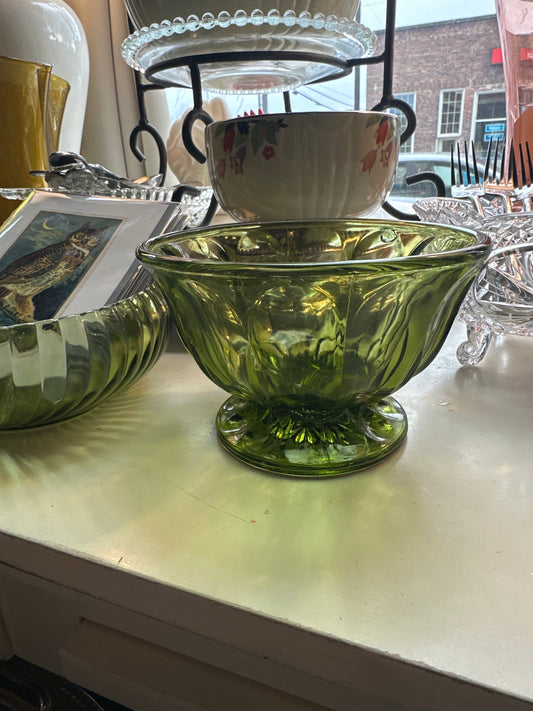 Green Glass Pedestal Bowl