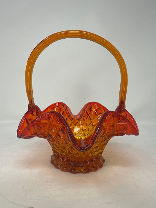 Fenton Glass Amberina Diamond Quilted Basket