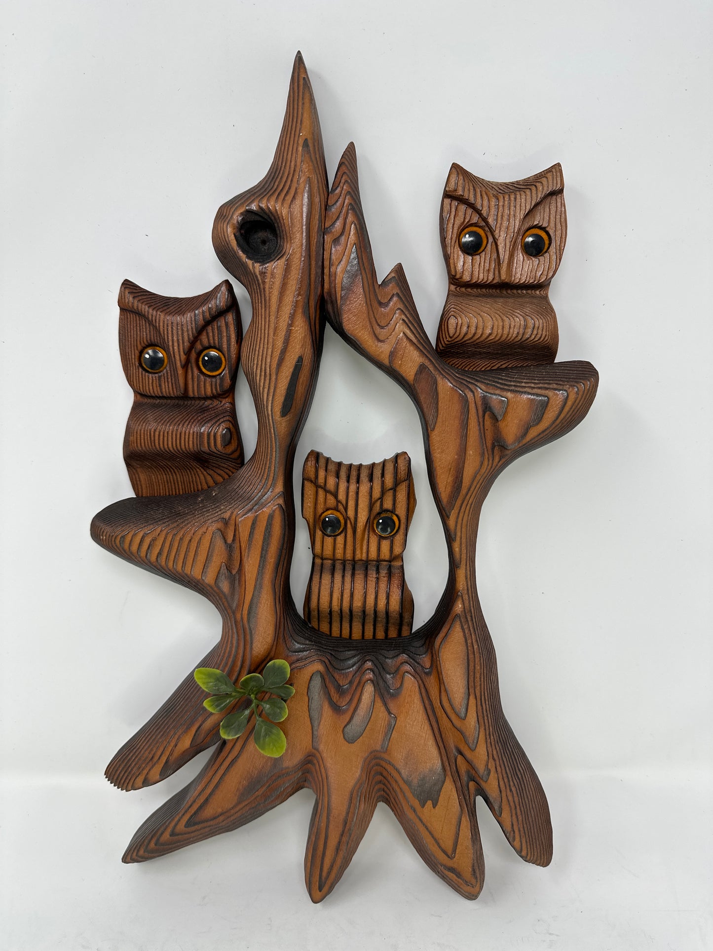 MCM Cryptomeria Carved Wood Owl Wall Plaque