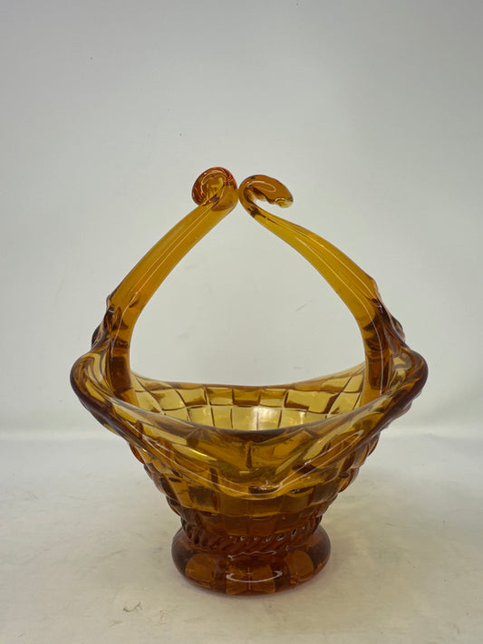 Vintage Amber  Handblown Glass Basket