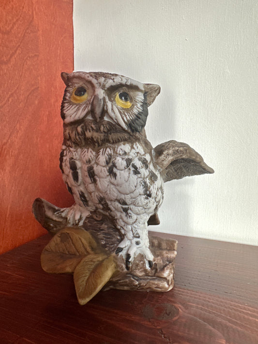 Homco 1970s Ceramic Owl with Leaves