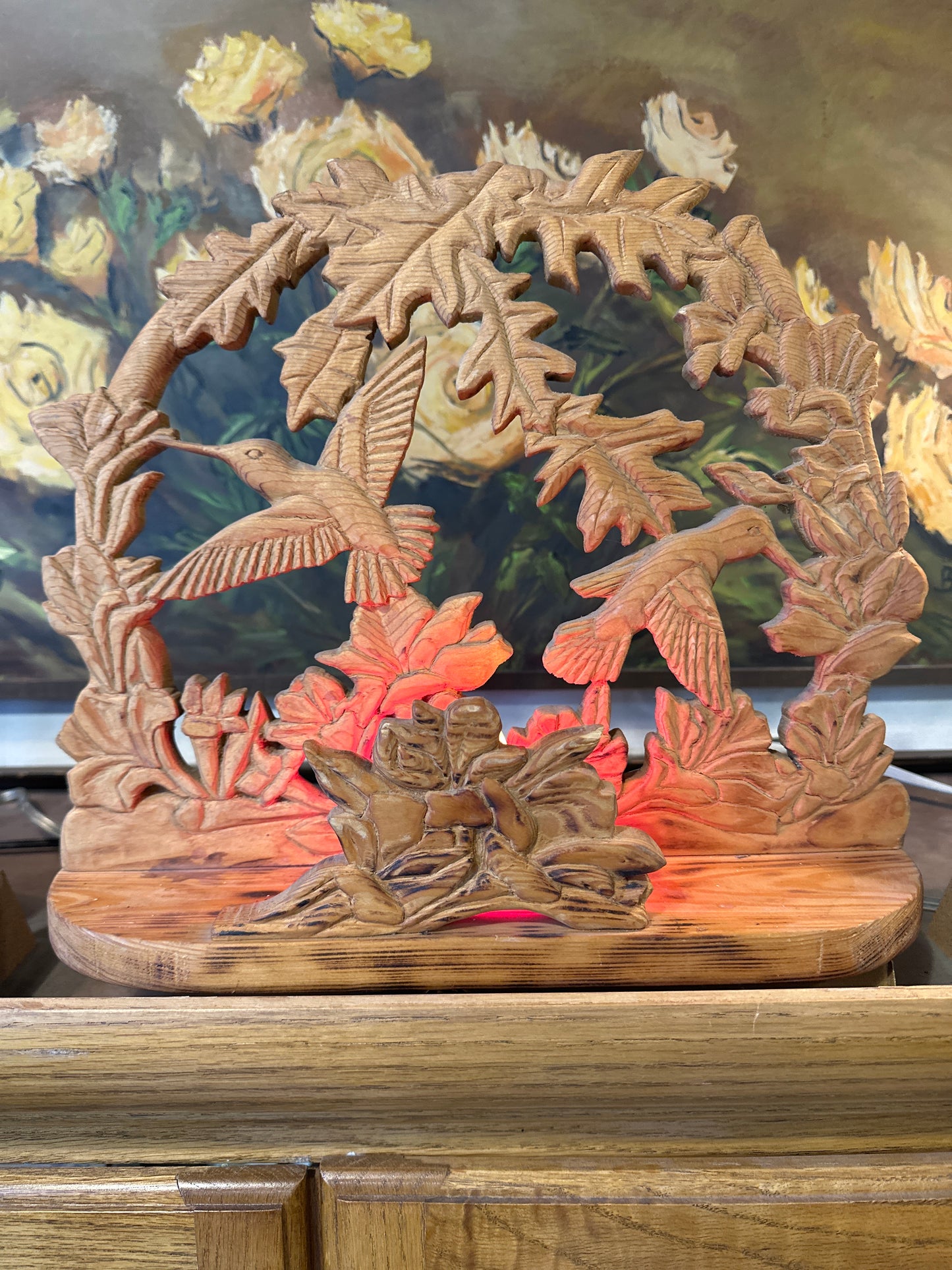 Hand Carved Hummingbird Lamp