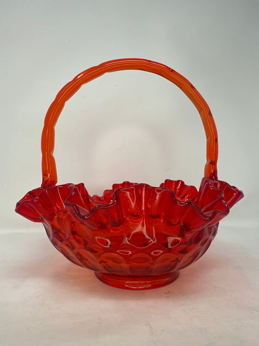 Fenton Glass Amberina Thumbprint Basket