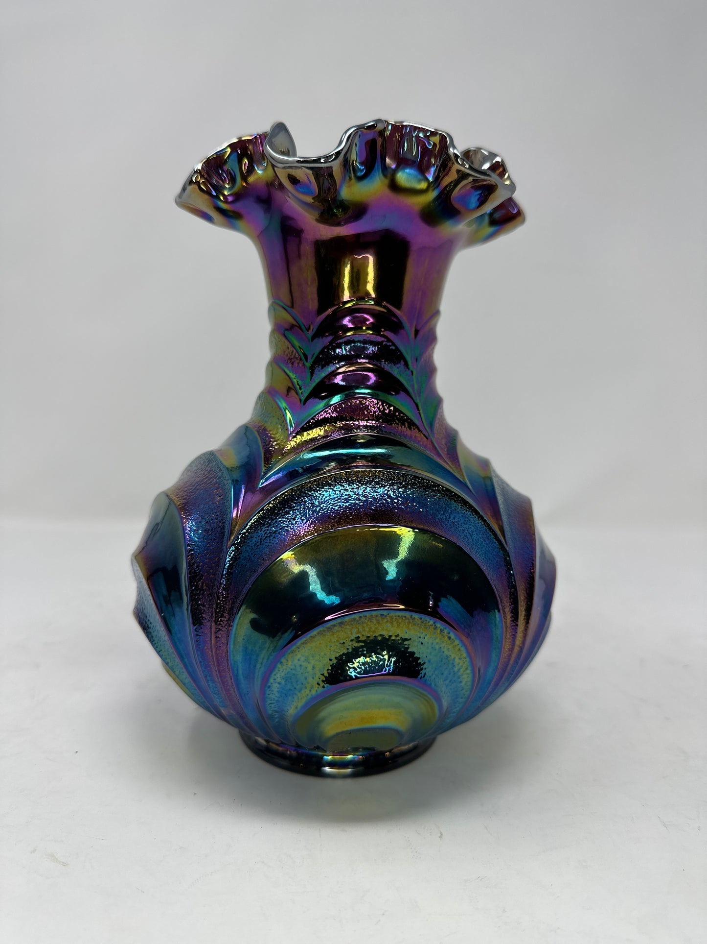 Fenton Glass Carnival Amethyst Drape Scroll Vase