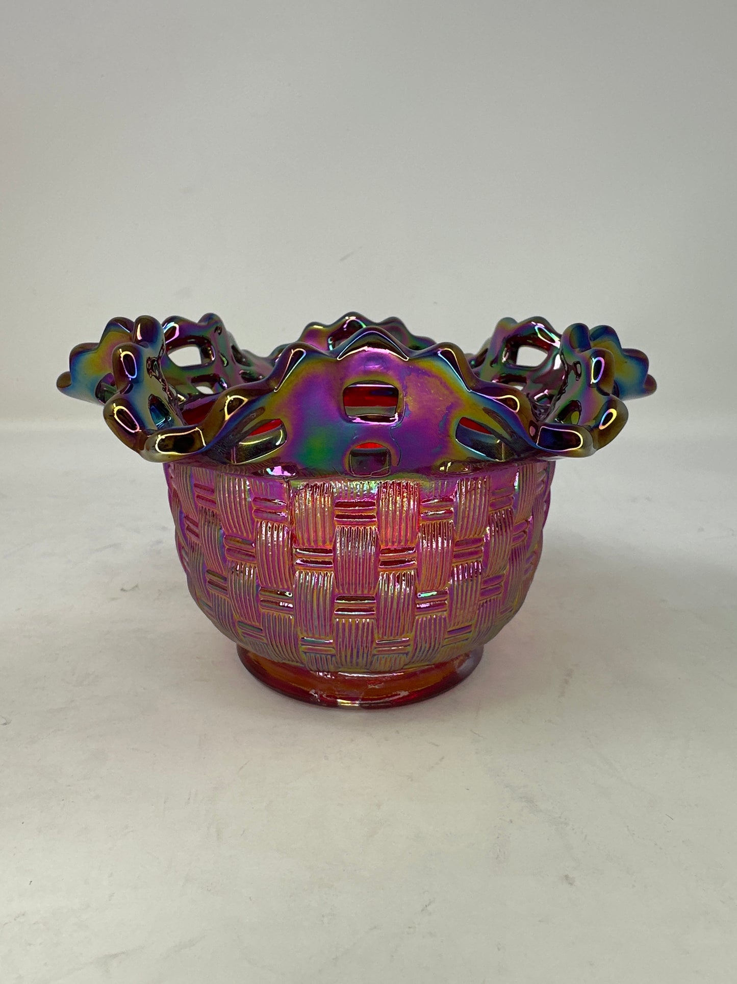 Fenton Glass Iridescent Ruffled Basket