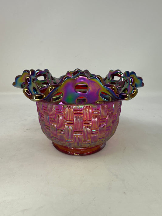 Fenton Glass Iridescent Ruffled Basket